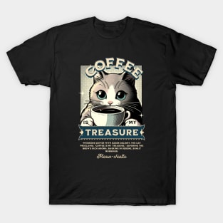 Coffee Is My Treasure Cat Design T-Shirt